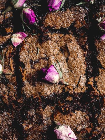 cover image up close image textured rose brownie with rose bud on top