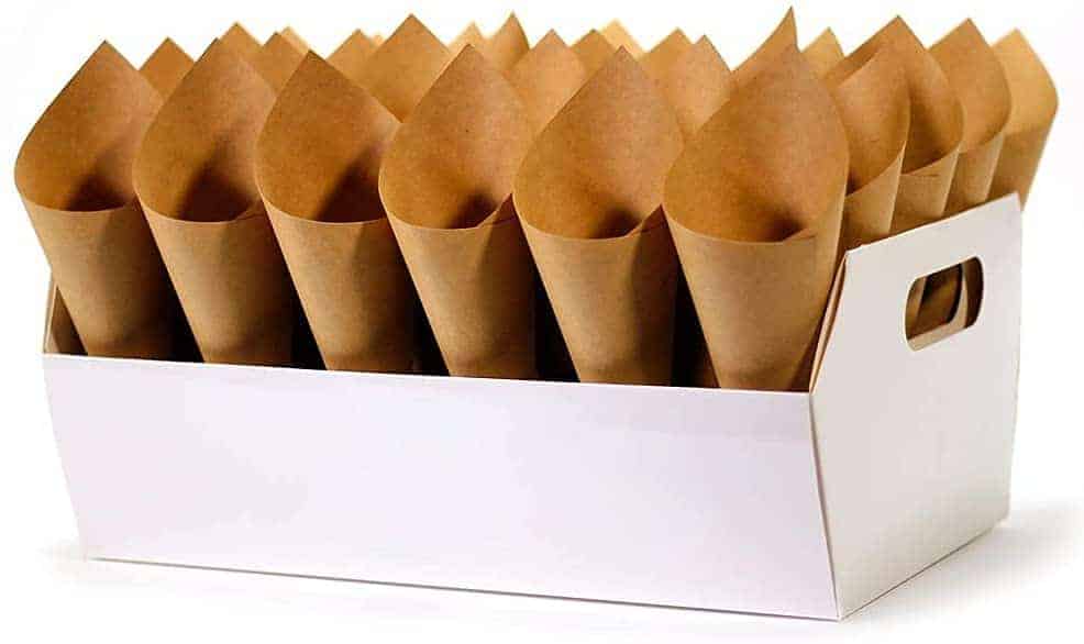 amazon image of box holding paper cones amazon image
