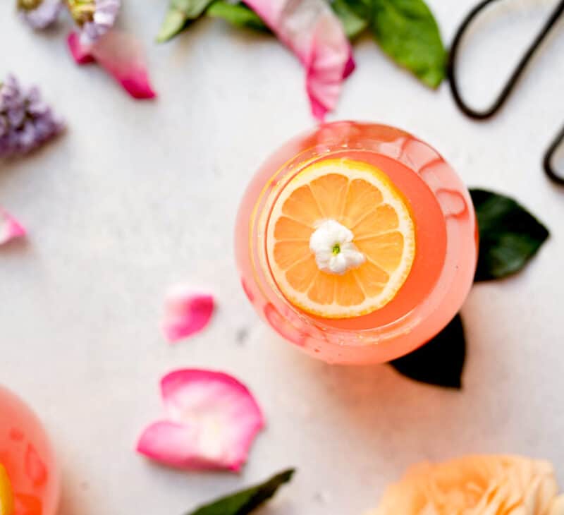 pink peach basil lemonade