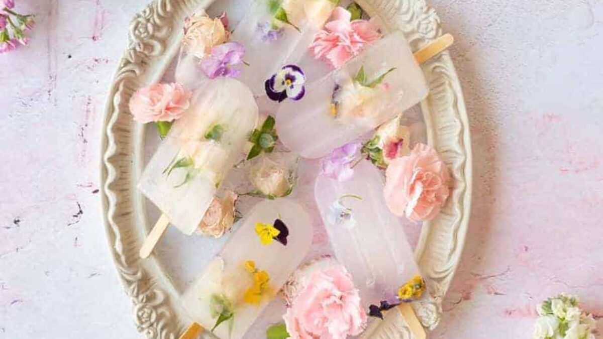 Zen Garden Cocktail with Edible Flower Ice Cubes