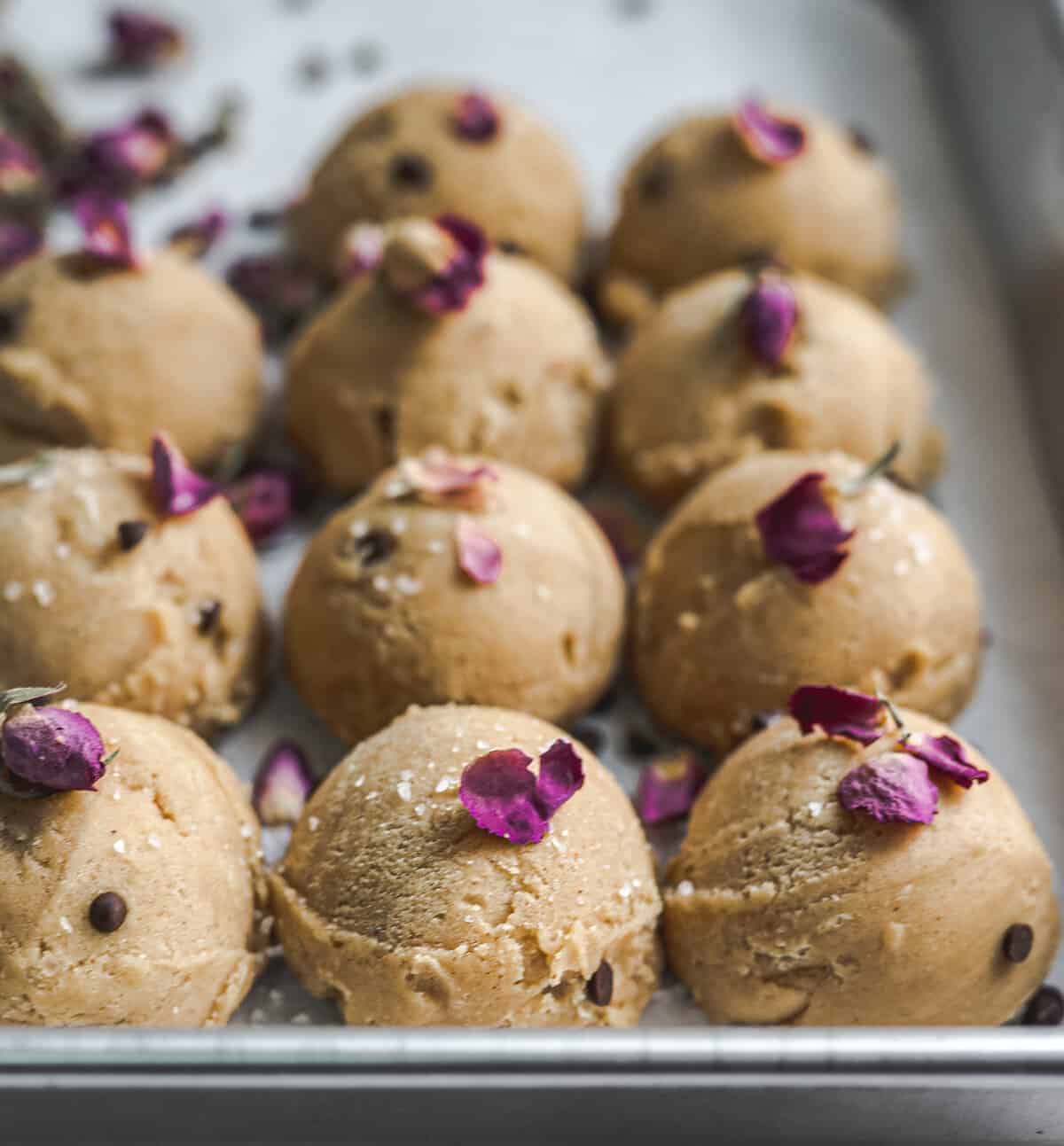 close up image of perfect soft rose cookie dough