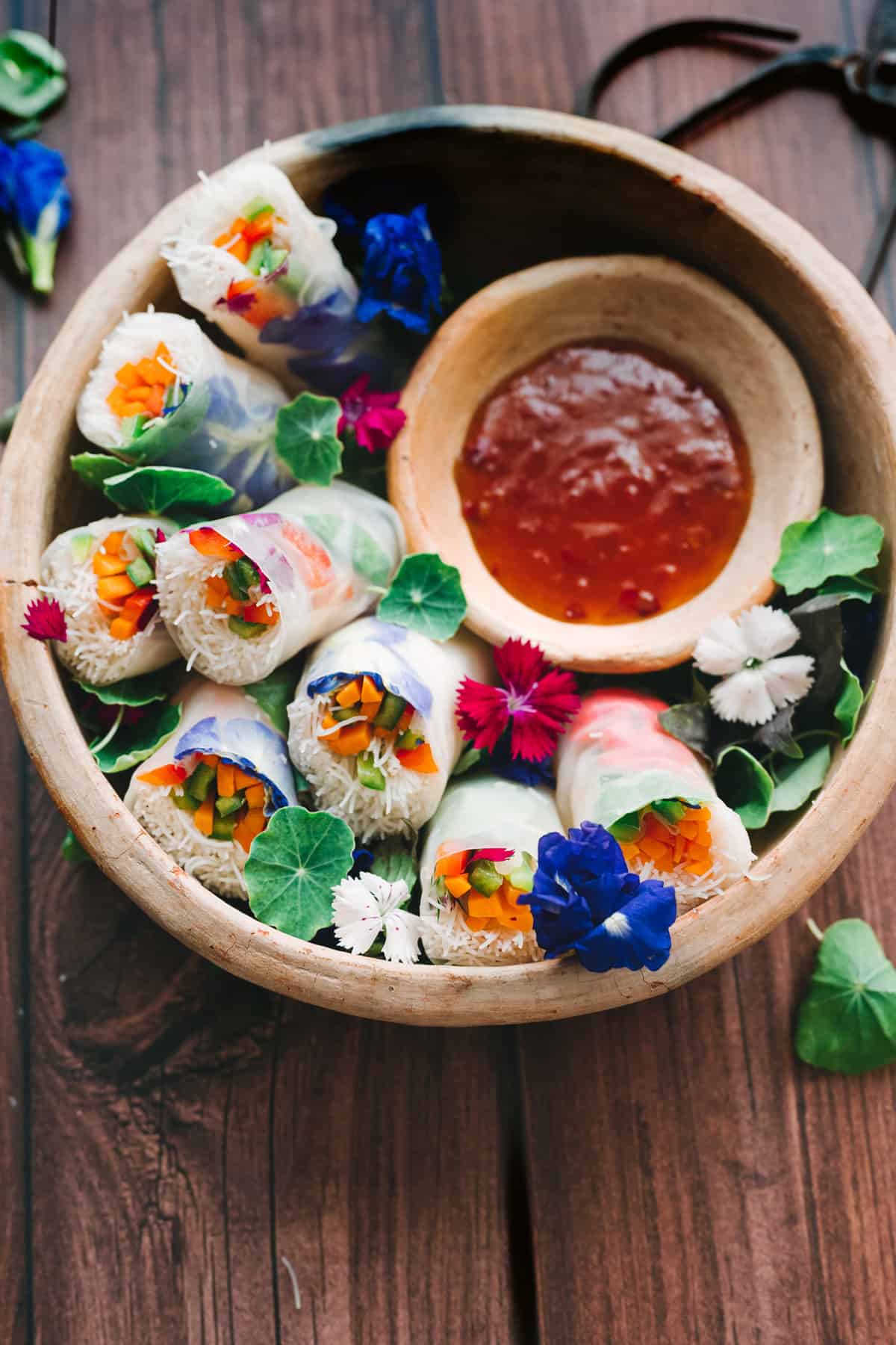 edible flower spring rolls