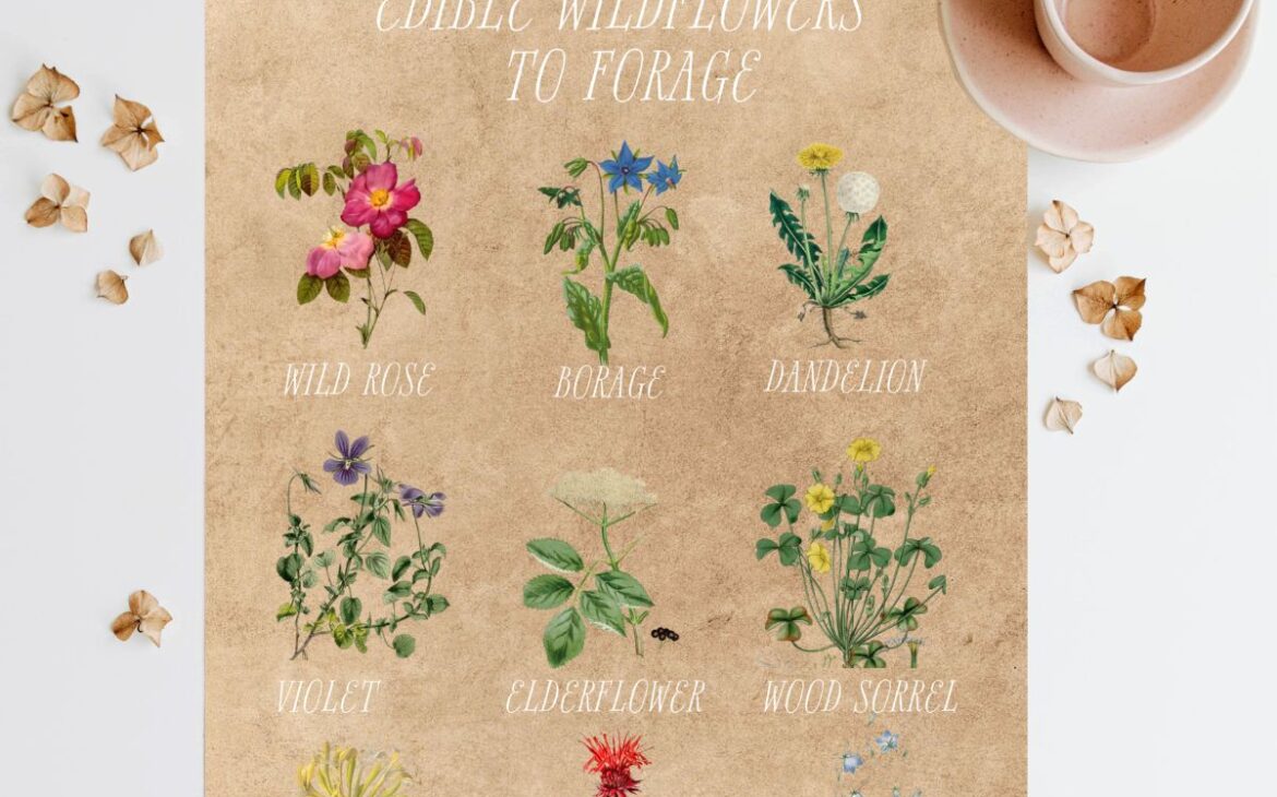 Wildflowers To Forage Vintage Illustration Print