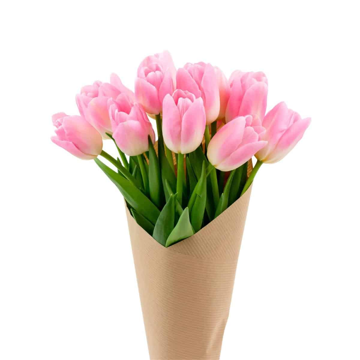 tulips in brown packaging for mothers day