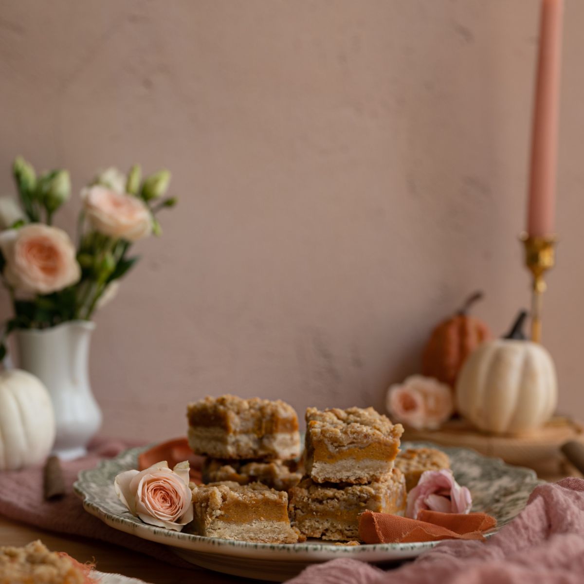 pink warm image of pumpkin shortbread bars