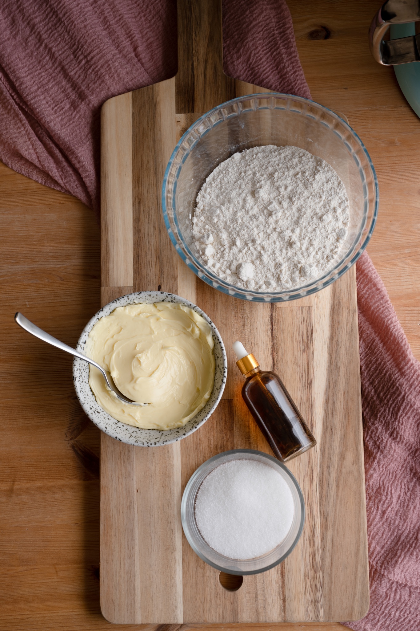 overhead shot of triple berry pie shortbread crust ingredients