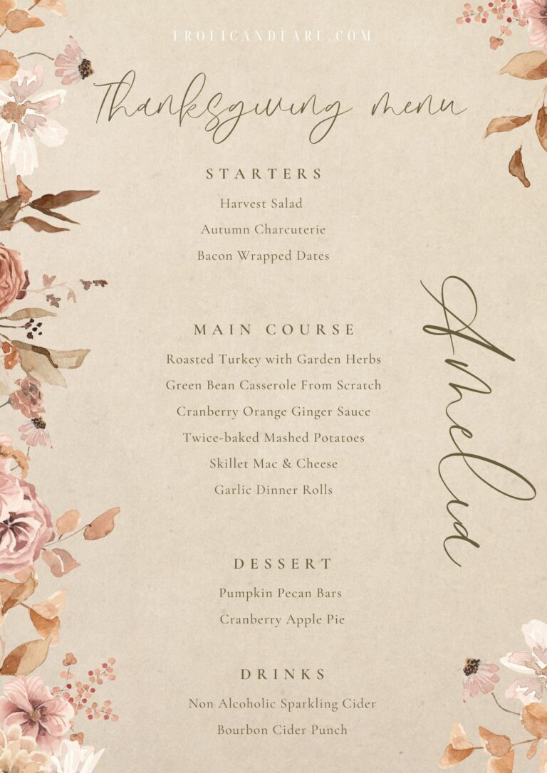 Classic Elegant Thanksgiving Menu With Printable Menu - Frolic & Fare