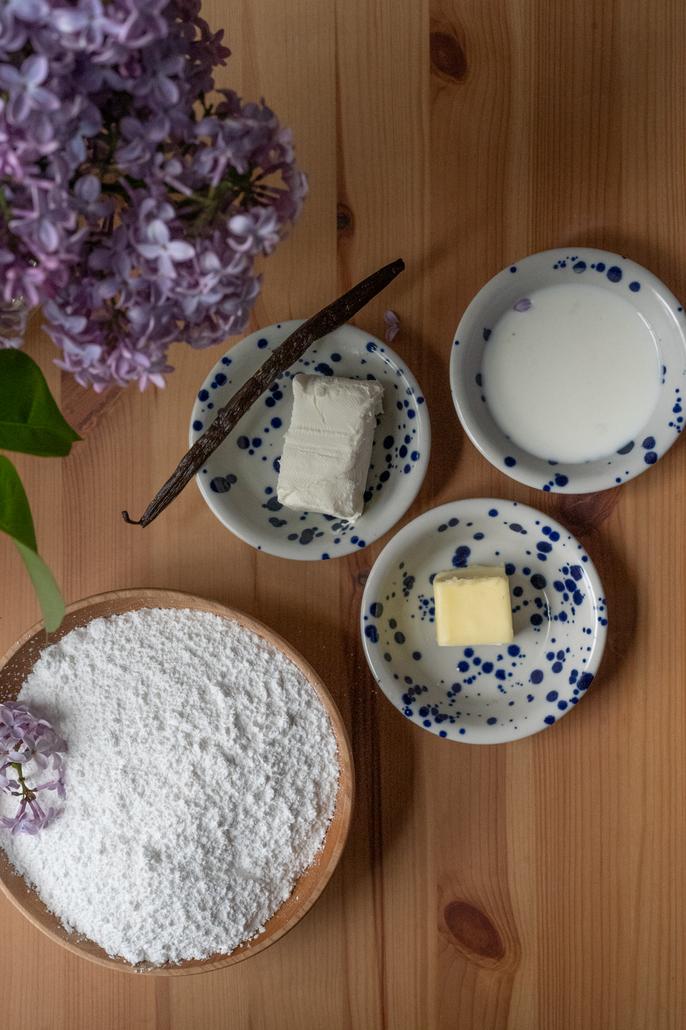 ingredients for lilac cream cheese frosting